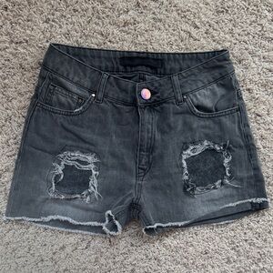 Just Female Charcoal Distressed Denim Shorts, 27